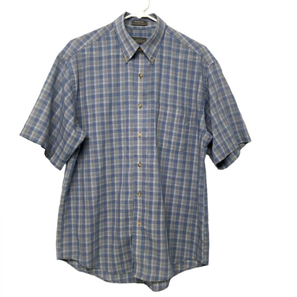 Van Heusen Men's Blue Plaid Shirt Size 15-15 1/2